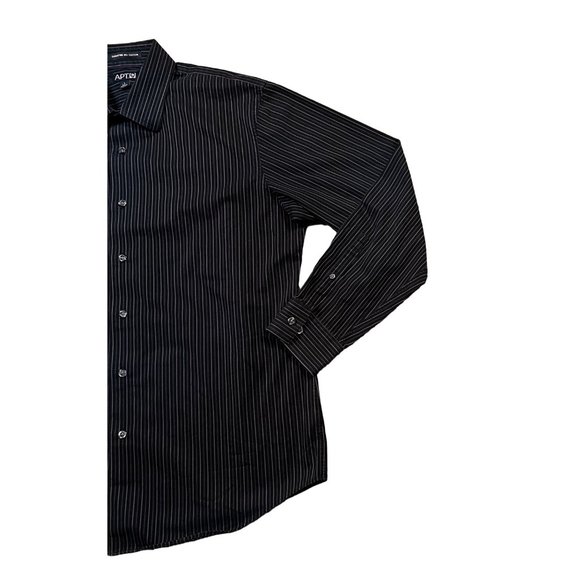 APT. 9 Shirt Men's Long Sleeve Striped Button Up Collared Black Gray Large - Picture 7 of 12